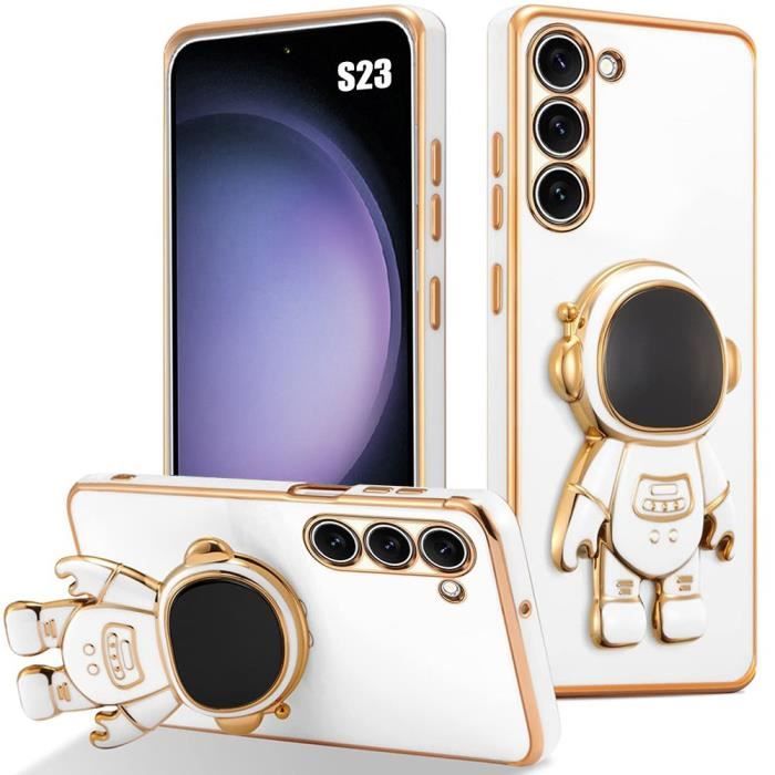 Coque Silicone pour Samsung Galaxy S23 - Protection Antichoc avec Support 3D Astronaute Mignon - Blanc