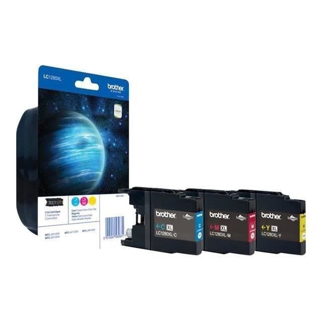 Cartouche dencre BROTHER LC-1280 - Pack de 3 - Cyan Magenta et Jaune - Très haute capacité