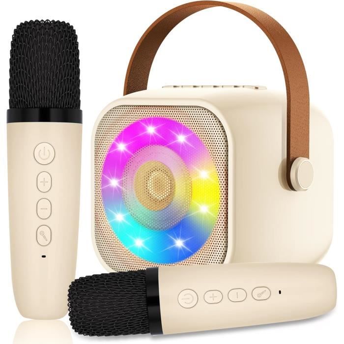 Machine Karaoké Enfants Avec 2 Micros - Effets Lumière LED Et Changement Voix - Portable, Cadeau 4-12 Ans