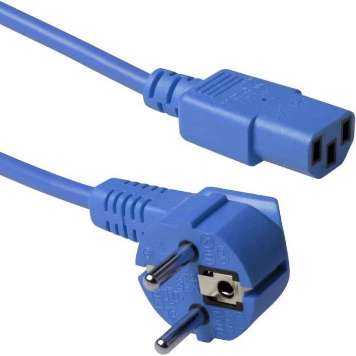 Câble D'alimentation 3 Broches 3 M - Fiche Schuko Vers C13 Angle 90° - Pour Moniteur, Imprimante, PC