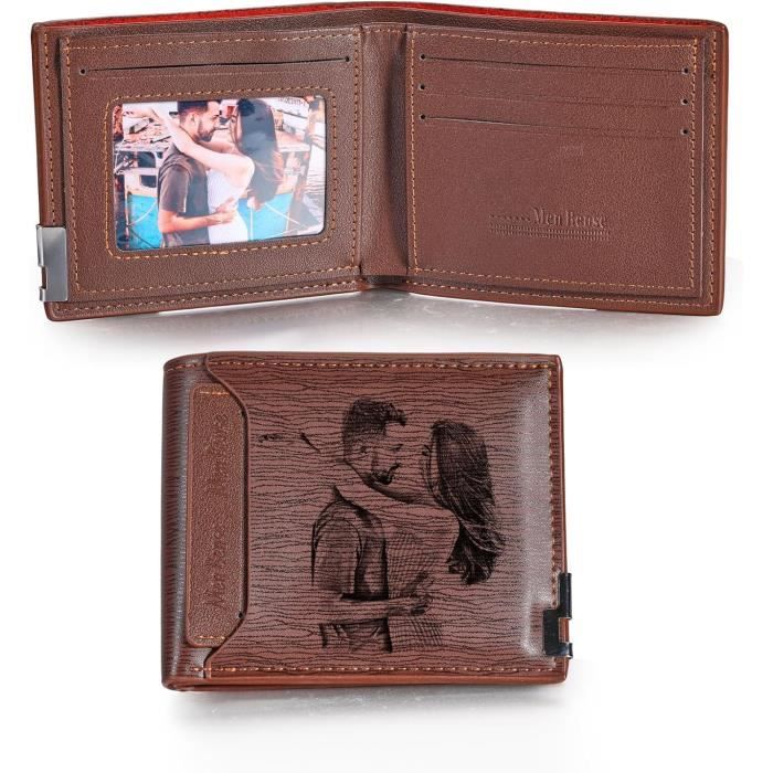 Jeweidea Portefeuille Personnalisé Homme Photo Portefeuille Homme Cuir