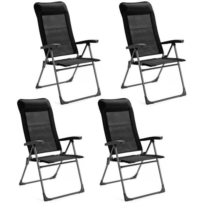 chaises de jardin pliantes - costway - dossier haut 7 positions - tissu respirant - noir