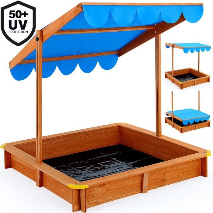 Bac A Sable Deluxe 120x120 Cm Avec Toit A Hauteur Reglable Pare Soleil Bache Achat Vente Bac A Sable Cdiscount