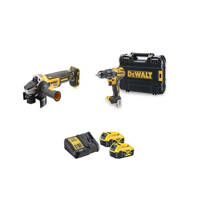 Pack 2 outils 18V XR DCD791 + DCG405 + 2 batteries 5Ah + chargeur + coffret T STAK DEWALT DCK2020P2T