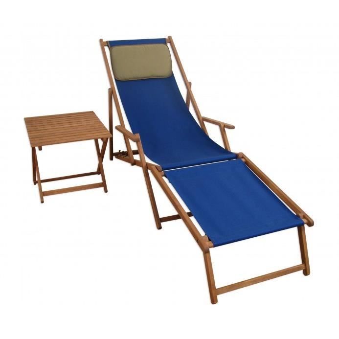 chaise longue de jardin bleue, bain de soleil pliant, repose-pieds, table, oreiller 10-307ftkd