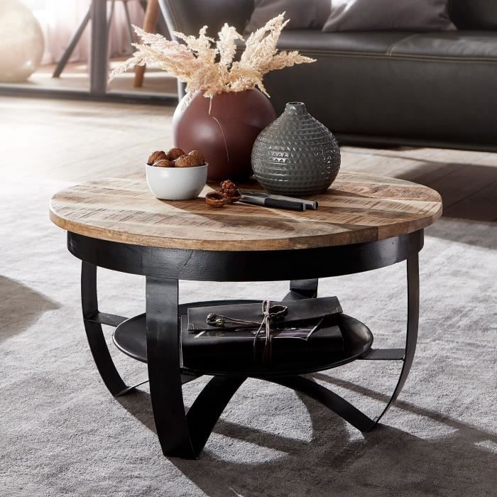 Table Basse Bois Massif - FINEBUY - Mango - Shabby Chic - Carré