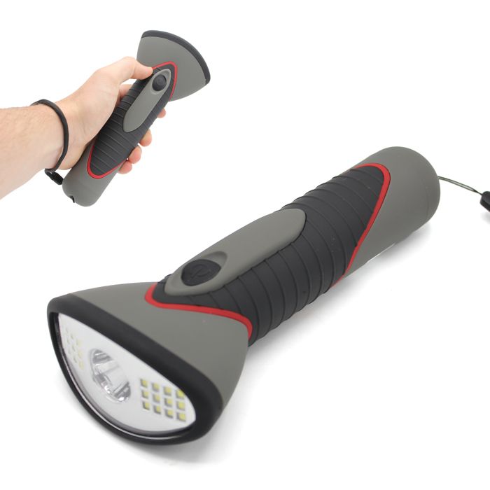 FISHTEC Lampe Torche Focus & Wide - LED Centrale 24 LEDs Large 230° 4 Modes Soft Touch Antidérapante ABS Portée 30 m - 3 Piles AA