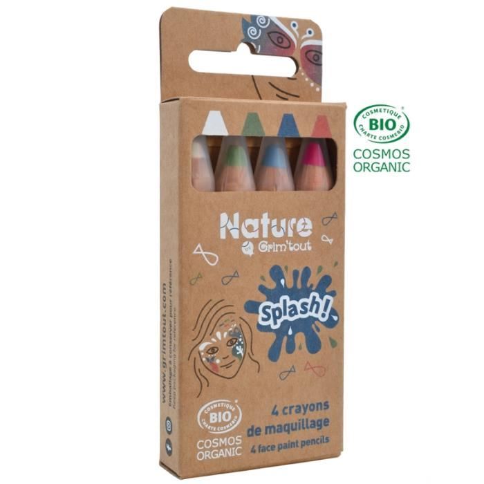 Set de 4 crayons de maquillage Splash - GRIM TOUT - Assortiment de couleurs certifiés BIO
