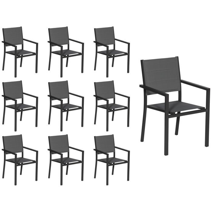 Lot de 10 chaises rembourrées en aluminium anthracite - textilène gris Lot de 10 chaises rembourrées en aluminium anthracite - textilène gris