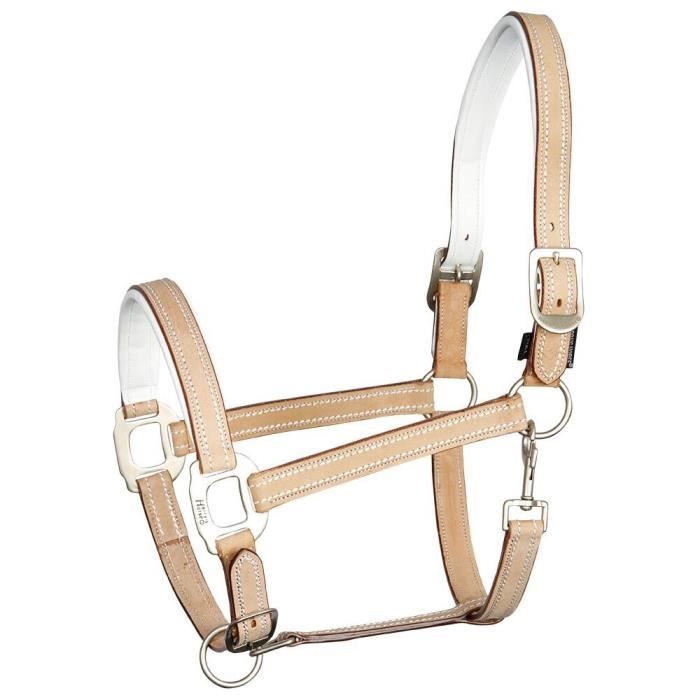 Licol En Cuir QHP Lupine – Marron Beige, Réglable, Strass, Pour Cheval, Allure Luxe