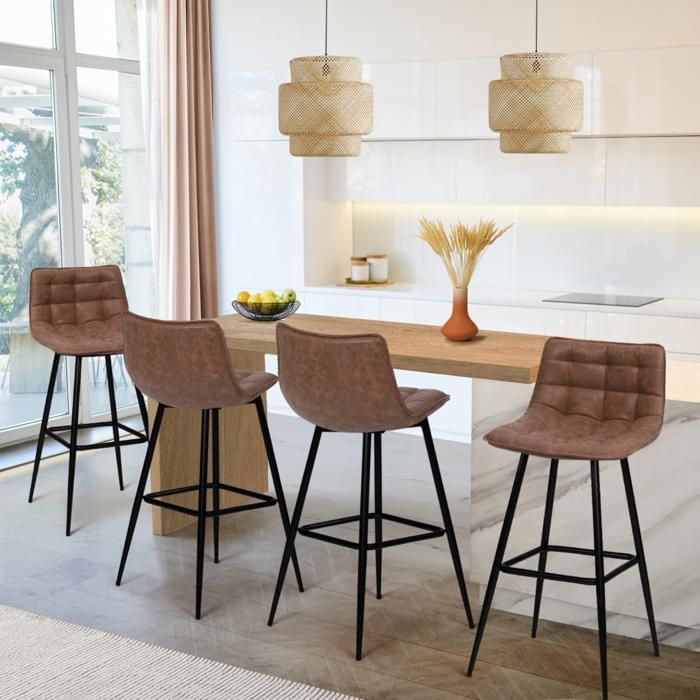 IDMARKET Lot de 4 tabourets de bar MADY marron vintage