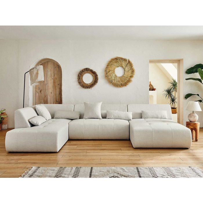 Onyx - canapé panoramique dangle gauche 7 places - en tissu - Beige