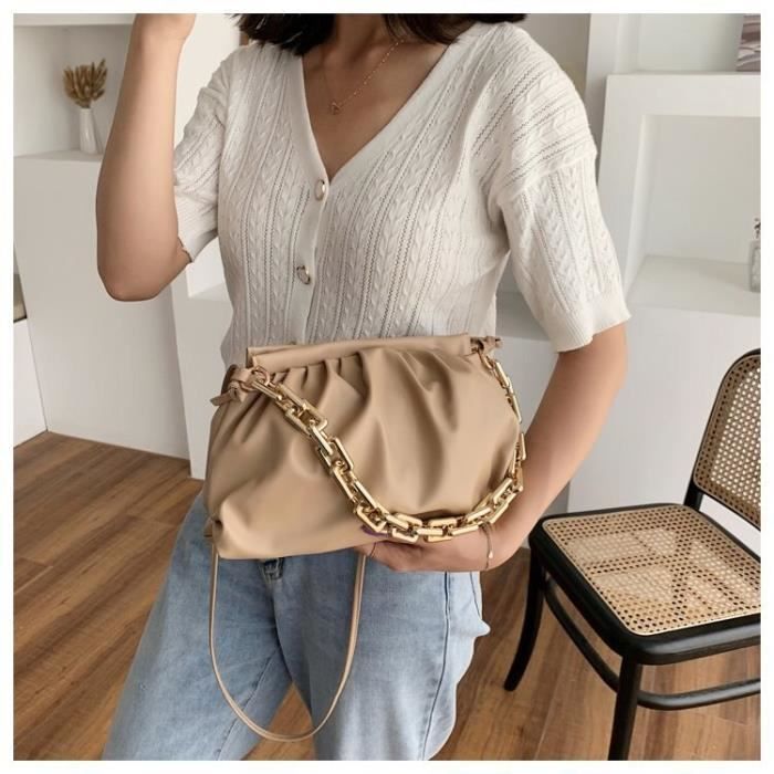 ZIYUEZIKUN Sac à Bandoulière Chaîne Pour Femmes - Grand Hobo Cuir PU Noir