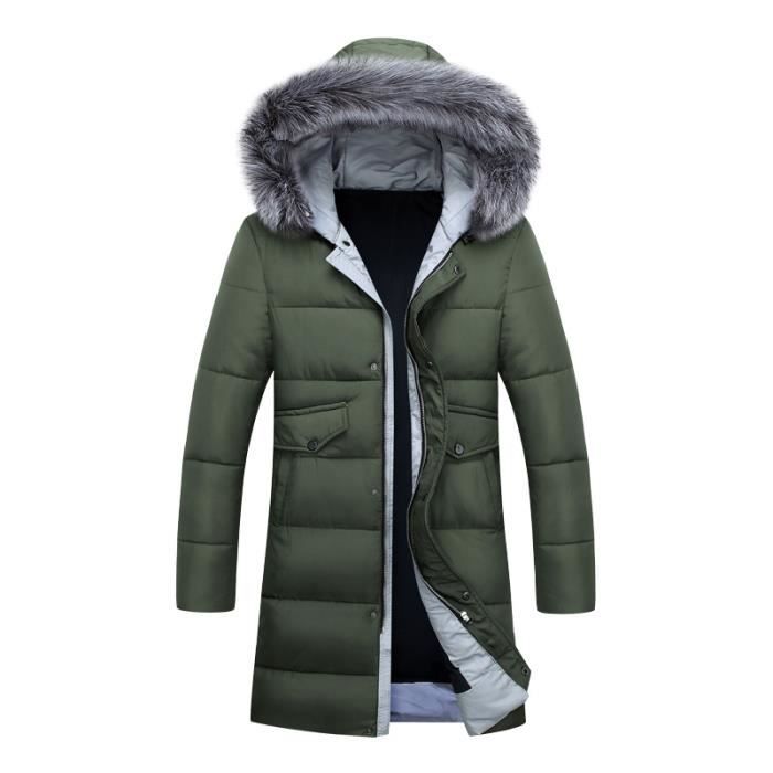 Doudoune Homme col en fausse fourrure a capuche Epaississant LEOCLOTHO Armee verte Vert 95 polyester Vert Armee verte Cdiscount Pret a Porter