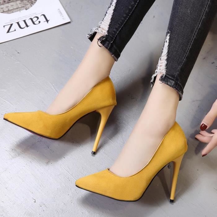 Escarpins a talons hauts pour femmes couleur unie talons hauts Jaune Achat Vente ESCARPIN pas cher Cdiscount