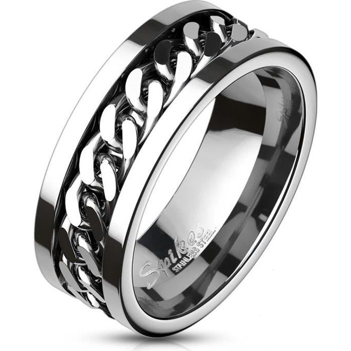 Bague anneau homme en acier inoxydable zirconium blanc T 62 66 70 bijou ring 