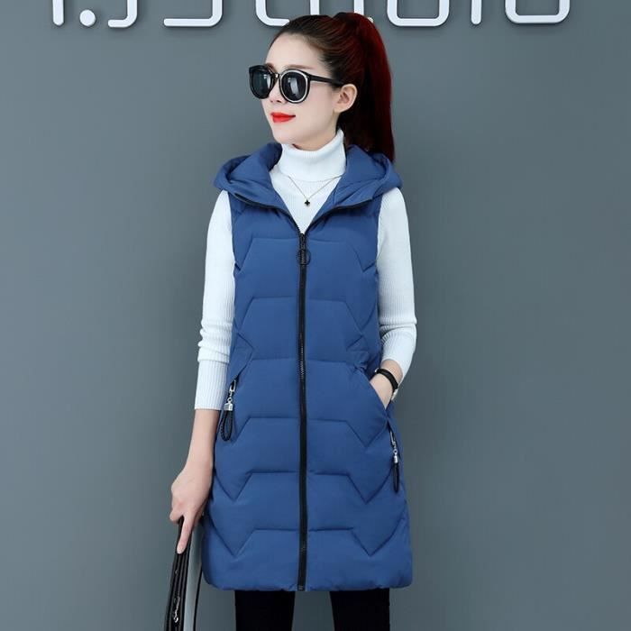Gilet Long pour femme Type Bleu Grande taille Gilet sans manches en coton Blanc Cdiscount Pret a Porter