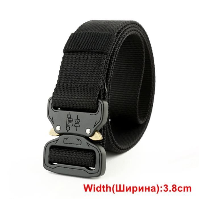 Ceinture Tactique Homme Nylon Noir, Boucle Métal, Armée Militaire, Longueur Ajustable Jusqu'à 125cm