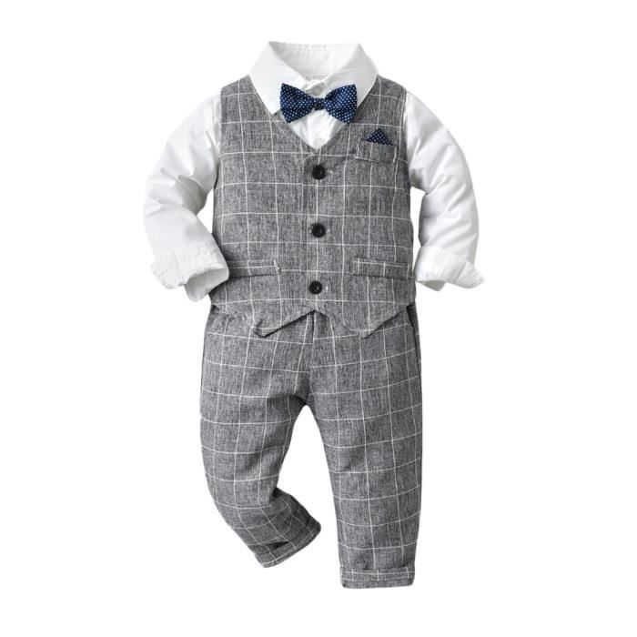 Costume Bébé Garçon Mintgreen - Chemise, Gilet, Pantalon, Nœud Papillon - Rayure - 95% Coton - Taille 0-24M
