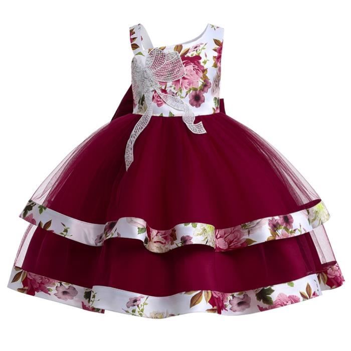 Robe Fille IKKS Rouge Et Grise - 100% Coton - Sans Manches - Jupe Avec Dentelle Et Imprimé Papillons - Neuf Sans étiquettes