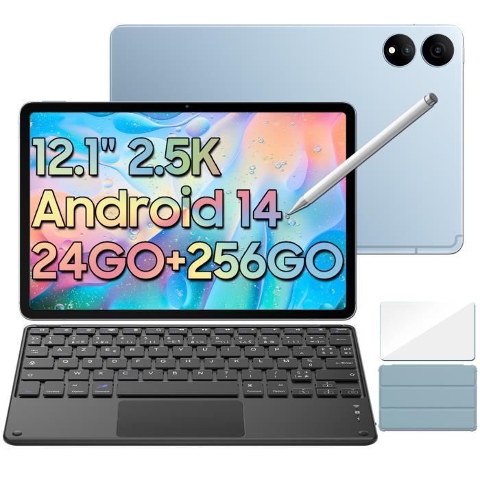 Oscal ELITE1 Tablette Tactile 12 Android 14 RAM 24Go ROM 256Go-SD 1To 8800mAh(33W) Mode PC WPS Stylet Gratuit Bleu Avec Clavier K1