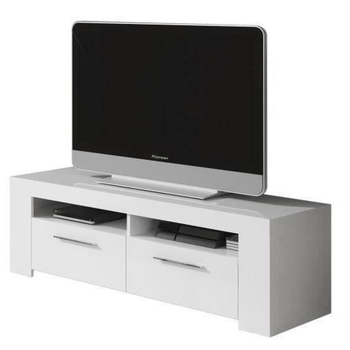 Meuble TV avec 2 portes et 2 niches décor Blanc Artic - L120 x P42 x H40 cm
