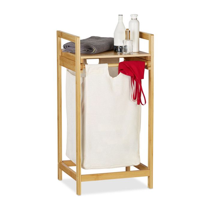 Relaxdays Panier à linge bambou sac à linge 30 L amovible portable surface de rangement coffre à linge nature