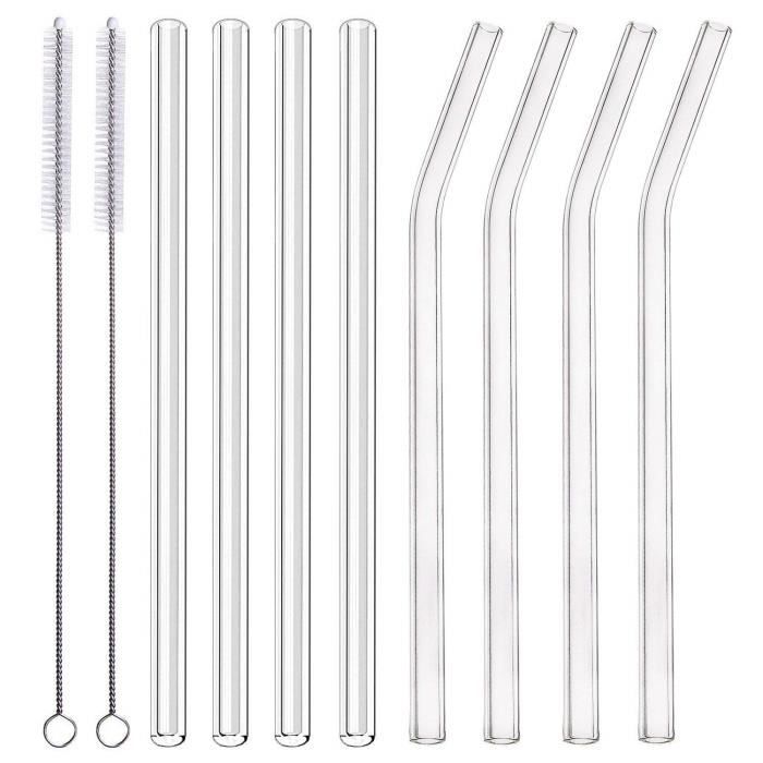 Pailles /à Boire pour Boissons Glac/ées de Milkshakes avec 1 Brosses de Nettoyage sain respectueux de lenvironnement Katpost 3 Pailles en Verre Transparentes R/éutilisables de Smoothie