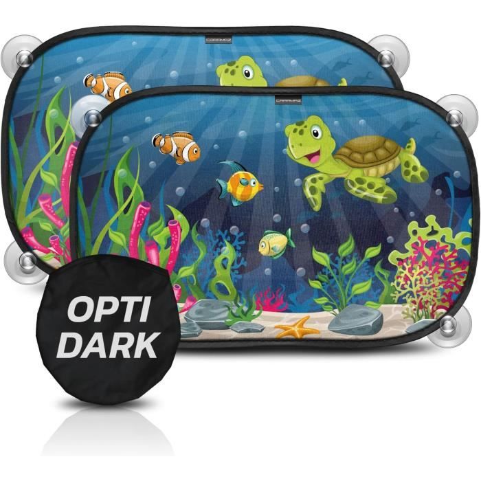 Pare Soleil Voiture bébé/Enfant – TRÈS Sombre avec Protection UV certifiée -adhésion sans Ventouse, Facile à Poser, 2 pièces, 40 x 25 cm, Pare Soleil Bebe, parsoleil pour Voiture Tortue