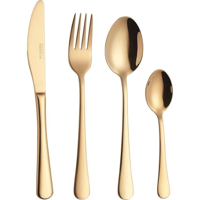 Ensemble De Vaisselle Doré 16 Pièces - Couverts Inox Fourchette Couteau Cuillère - NEUF