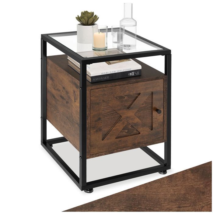 Table de chevet Kidderminster 40x43x60,5cm bois foncé industriel