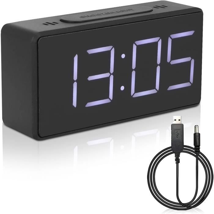 Réveil Numérique Criacr Avec Écran LED - Horloge Digitale Snooze USB/Batterie Noir Et Blanc