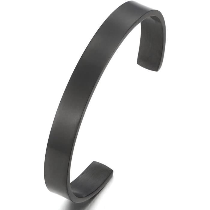 Bracelet Gourmette Acier Poli & Satiné - Homme 21 Cm - Gris/noir - Occasion