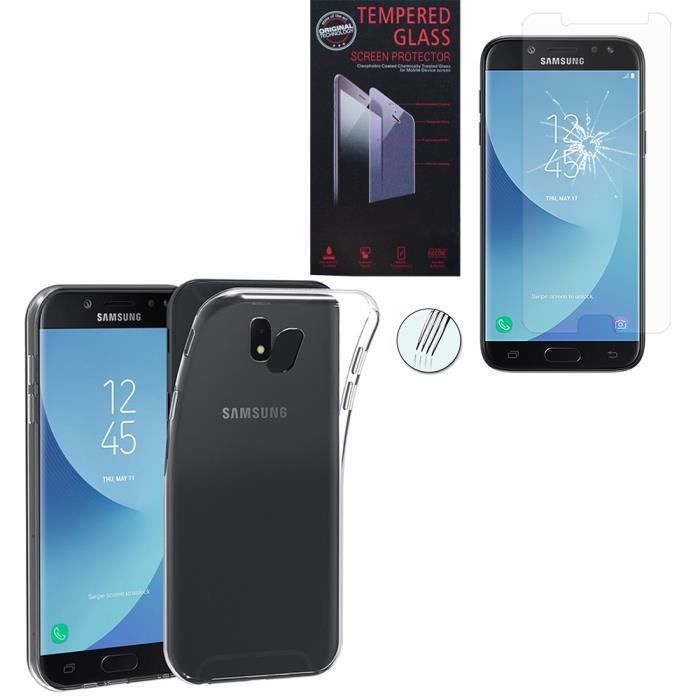 Pour Samsung Galaxy J5 (2017) SM-J750F : Coque silicone gel UltraSlim - TRANSPARENT + 1 Film Verre Trempé