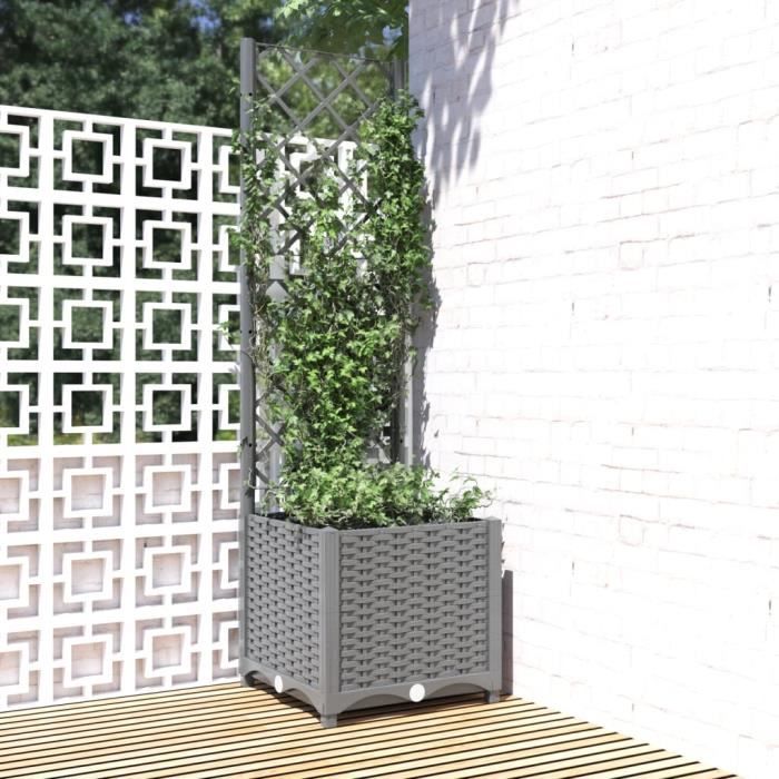 vidaXL Jardinière avec treillis Gris clair 40x40x136 cm PP 153270
