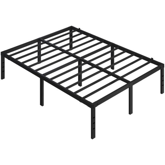 Yaheetech Lit Double en Métal Assemblage Simple pour Petits Espaces Adultes 140x200cm Noir