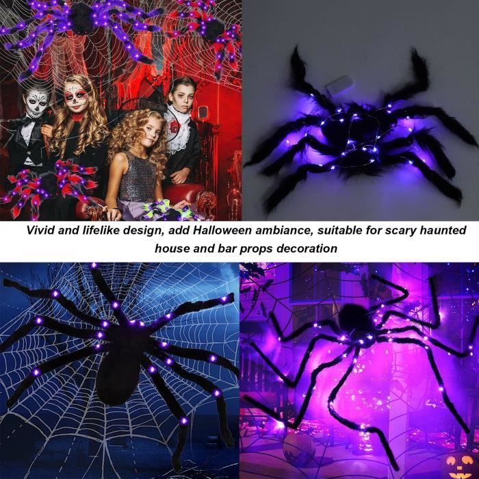 Lot De 2 Araignées Halloween Réalistes - Plastique Et Peluche, Accessoire Décoration Maison Hantée Intérieur/extérieur - 2