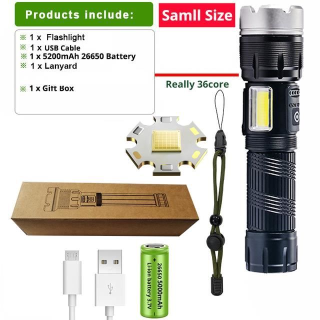 Lampe Torche LED Puissante 6000 Lumens, XHP70 Lampe Torche Rechargeable Lampe De Poche Avec Indicateur De Puissance Zoomable 5 Modes Pour Le Camping Peche Randonneebatterie Incluse 88584221