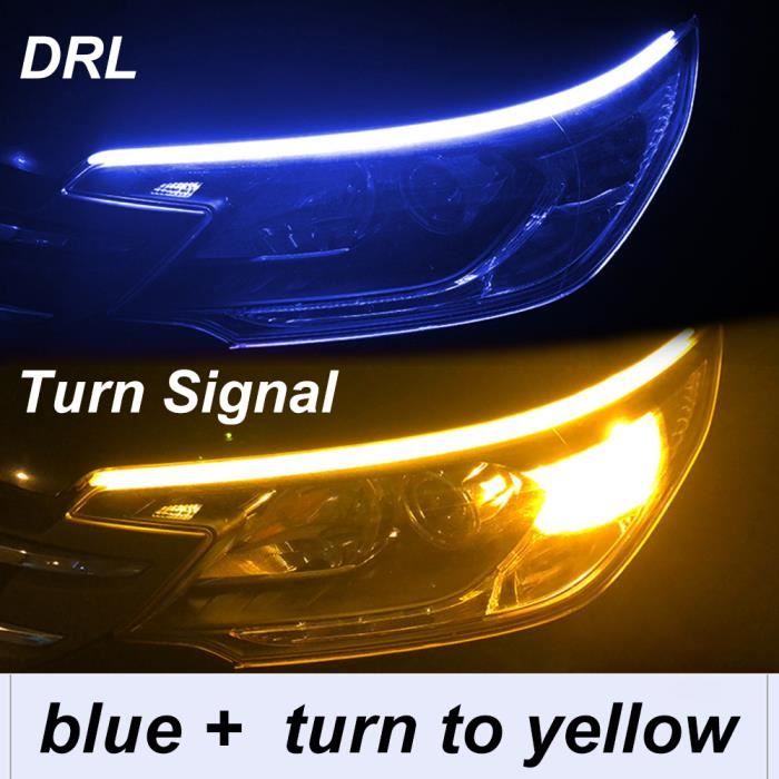 Bandes LED Clignotantes Séquentielles Pour Phares - 30cm, Blanc/Ambre, Étanche IP68 - Pour DRL Et Clignotants