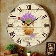30 CM Horloge Pendule Murale Silencieuse Style Vintage Fleur Lavande Parfait pour Cuisine Salon et Office 318-1