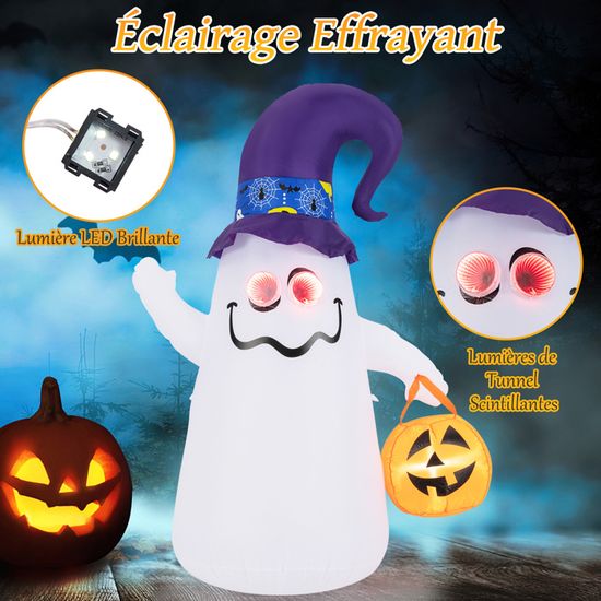 Décoration Gonflable Halloween 180 Cm - Citrouille Araignée Avec Lumières LED - Pour Extérieur, Jardin, Fête - 7