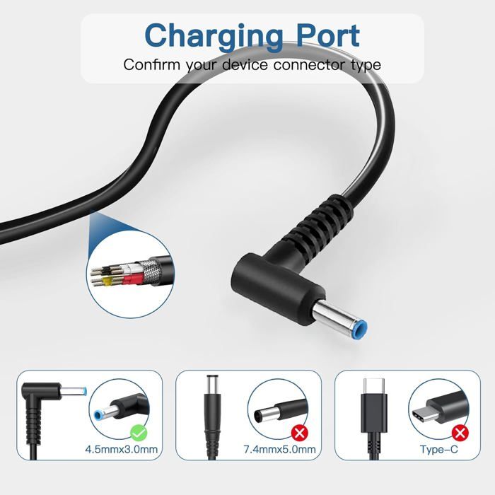 Chargeur VUOHOEG 45W Pour PC Portable HP – Alimentation 19,5V 2,31A – Connecteur 4,5 X 3,0 Mm – Compatible Pavilion, ProBook, EliteBook, Envy, Stream, Chromebook – Câble Secteur Inclus
