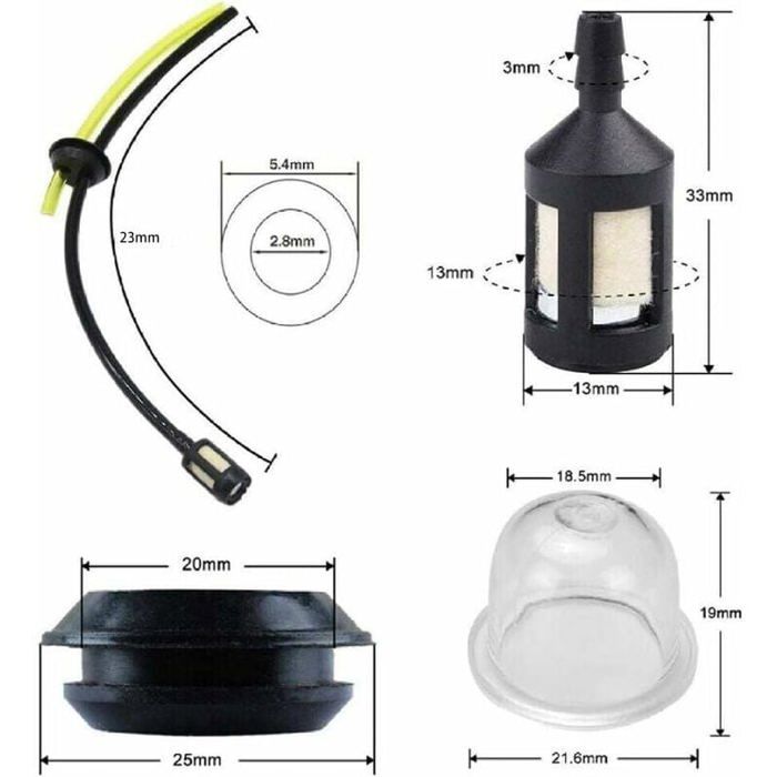Durite Essence + Filtre Pour Débroussailleuse, Tondeuse, Taille-Haie - Lot De 2 Ensembles Universels
