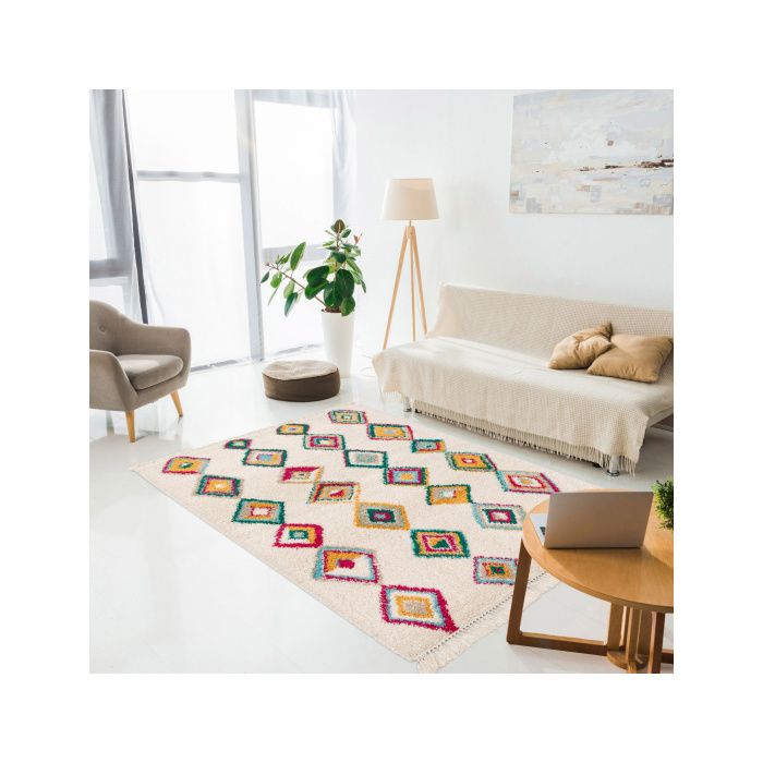 Tapis Kilim Laine 160x230 Cm Multicolore Franges Fait Main Beliani