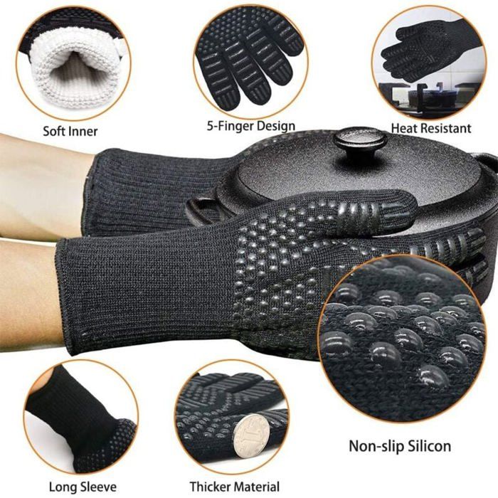 Gants De Four Anti-Chaleur Cisixin - Silicone Antidérapant Pour Cuisine, Barbecue | Noir
