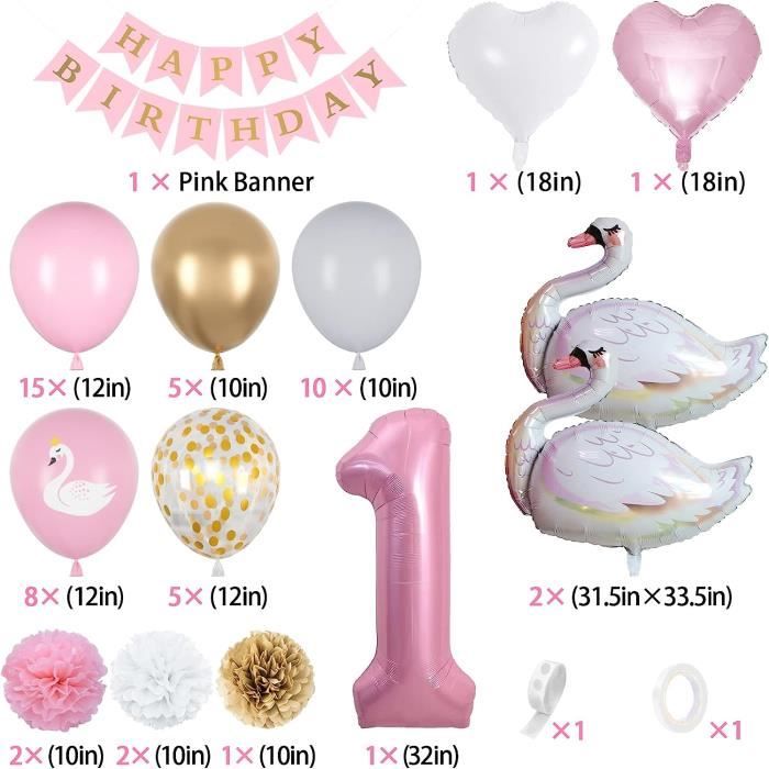 Deco Anniversaire Fille 1 an,1 an Anniversaire Fille Rose Ballon,Decoration  Anniversaire Fille 1 an,Ballon Géant Numéro 1,Bann[339] - Cdiscount Maison