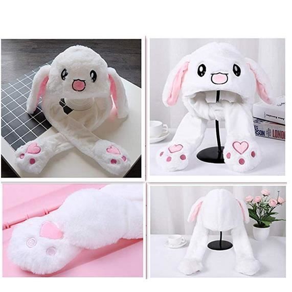 Bonnet Lapin Kawaii Oreilles Mouvantes – Chapeau Peluche Adorable Avec Mécanisme Pression, Parfait Pour Cosplay, Noël & Fêtes