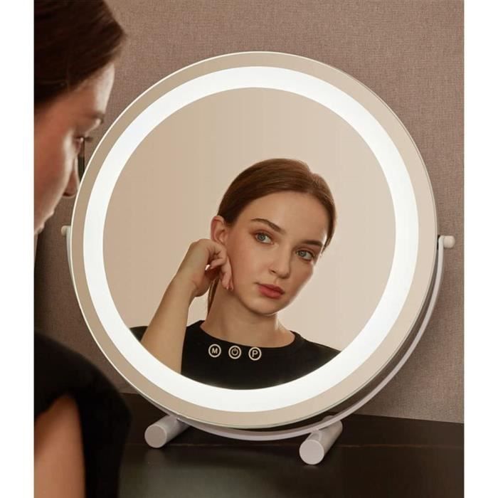 Miroir Cosmétique Rond Lumineux LED Miroir sur Pied Rotation 360° pour  Table Coiffeuse Chambre, Miroir De Maquillage avec Lumi[613] - Cdiscount  Maison