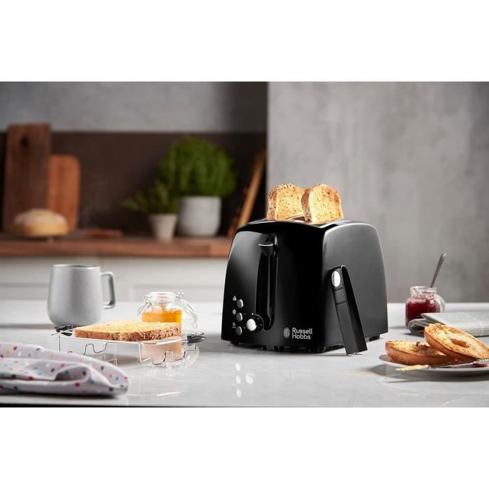 Grille-pain Russell Hobbs Eden 27371-56 - 2 Fentes Larges, 6 Brunissages, Dégivrage, Réchauffe-viennoiseries - Noir