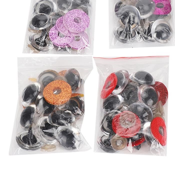 Lot De 142 Yeux De Sécurité En Plastique Noir Pour Peluches - 5 Tailles (6 à 12mm) Avec Rondelles - Pour Poupées, Nounours, DIY